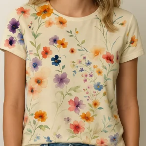 Kvinders Vintage Blomster T-Shirt